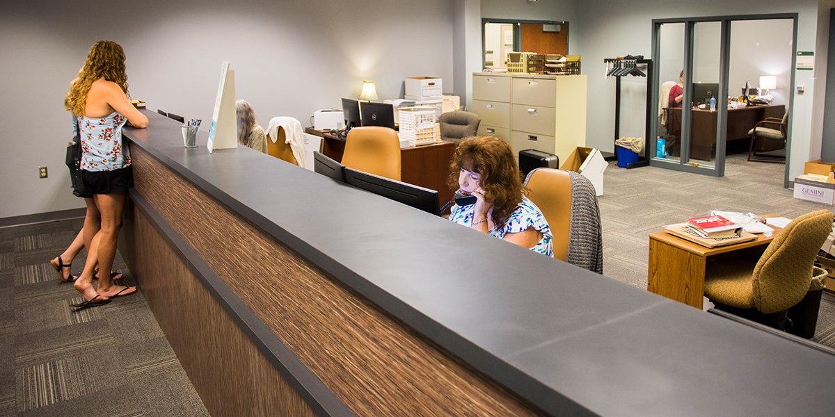 Student checking into Business Office