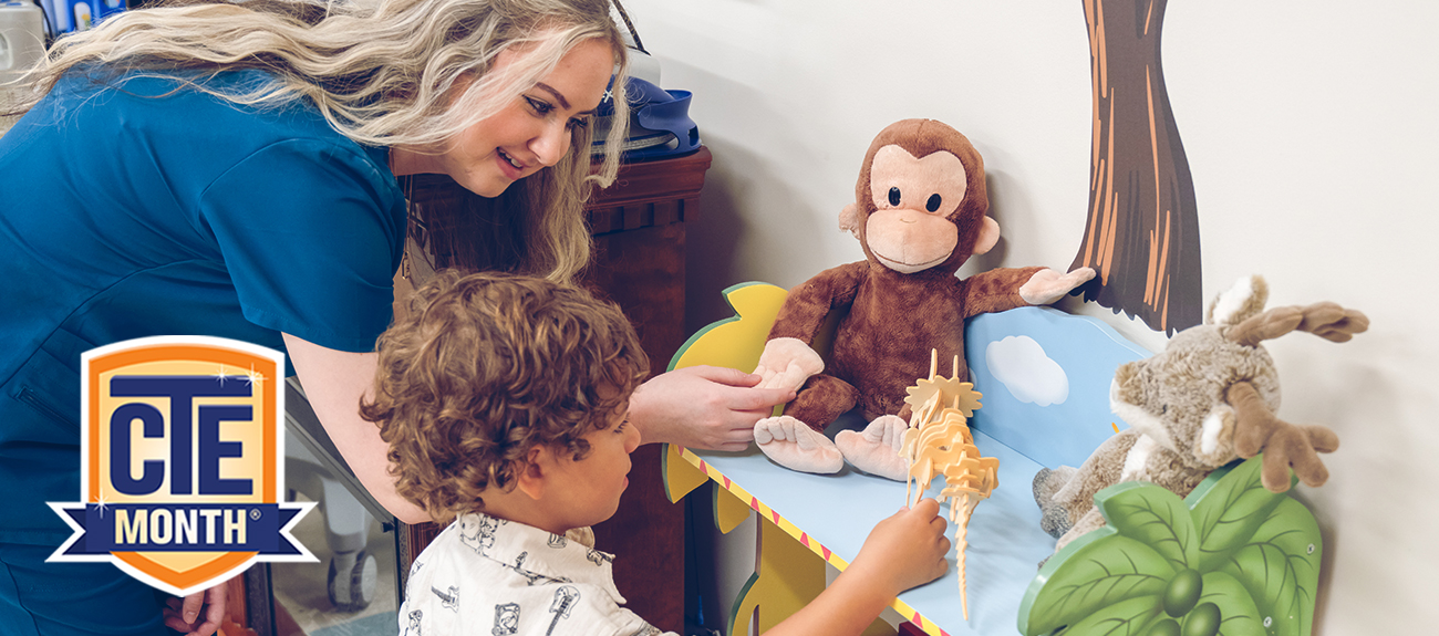 Medical Assistant Student helping child
