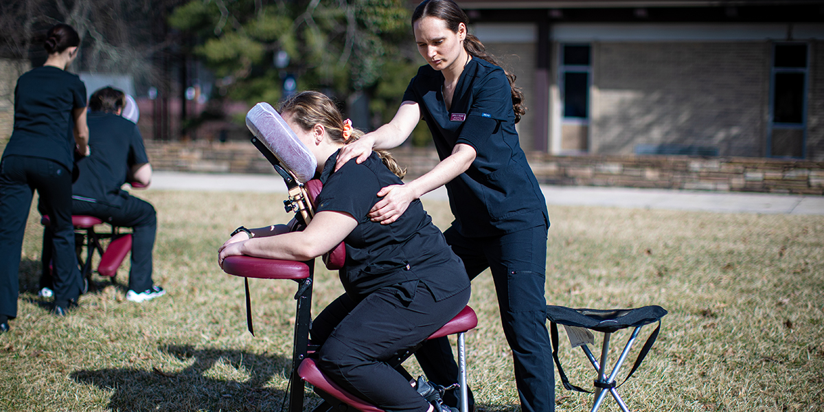 Massage Students working outside