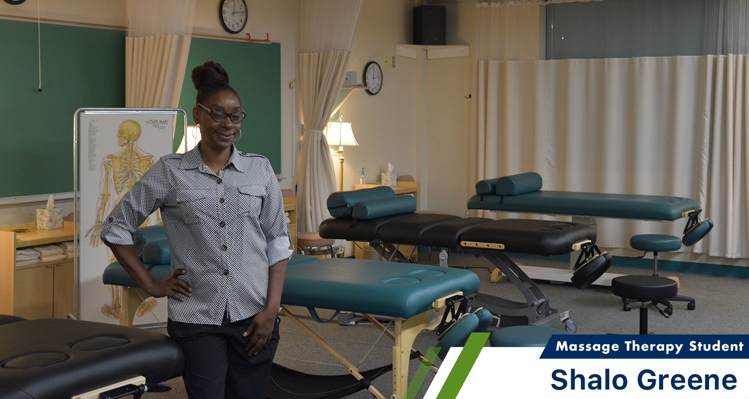Shalo standing in Massage Lab