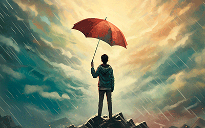 Male youth weathering a storm